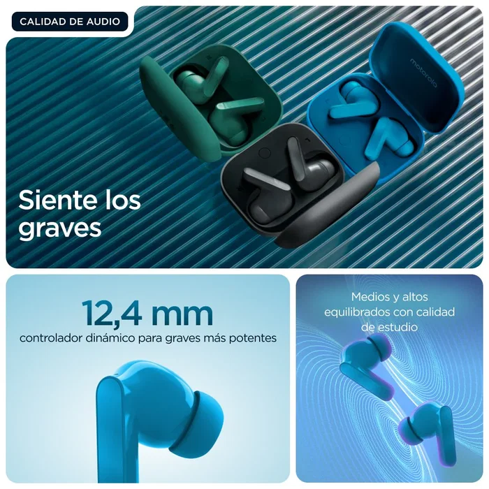 Motorola Moto Buds Bass Azul Blue Jewel TWS con Cancelación de Ruido