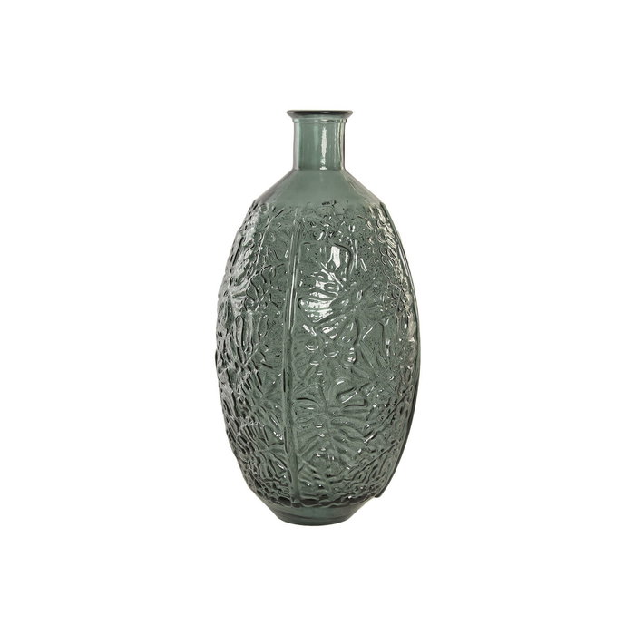 DKD Home Decor Jarrón de Cristal Reciclado con Diseño de Hojas Verde