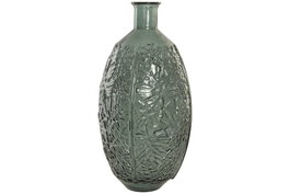 DKD Home Decor Jarrón de Cristal Reciclado con Diseño de Hojas Verde