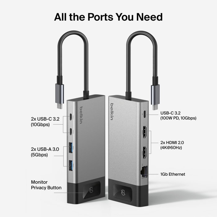 Belkin CONNECT 8-in-1 USB-C Hub para 2 pantallas INC027hqSGY