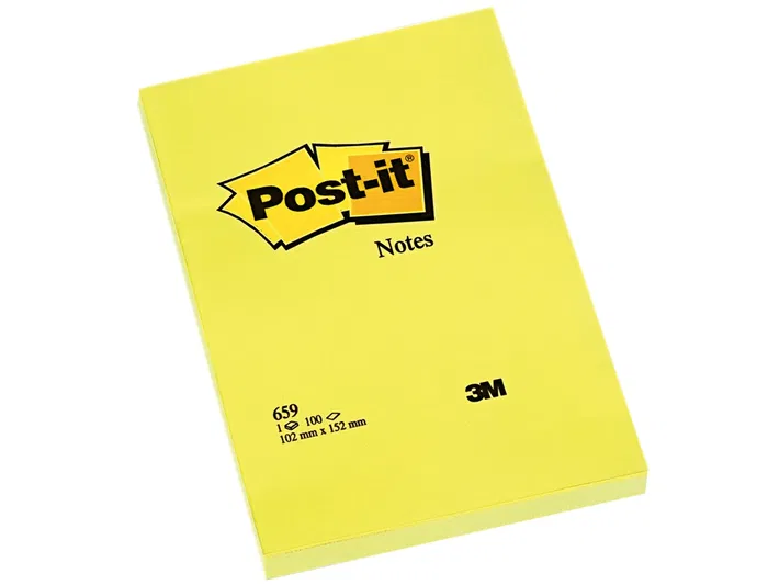 Post-it Bloc de Notas Adhesivas Quita y Pon 102x152 mm Amarillo con 100 Hojas 659