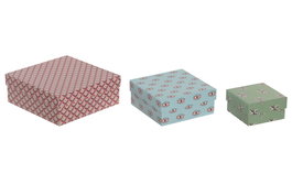 DKD Home Decor Set de 3 Cajas de Cartón Verde Tropical Boho