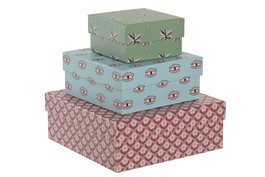 DKD Home Decor Caja Urban Tropical Boho Verde Azul Coral 21x21x8 cm Set 3