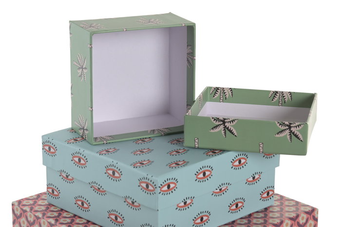 DKD Home Decor Set de 3 Cajas de Cartón Verde Tropical Boho