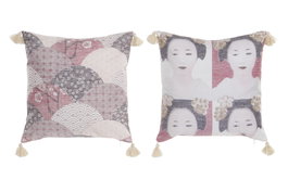 DKD Home Decor Cojín de Poliéster con Flecos Multicolor, Set de 4