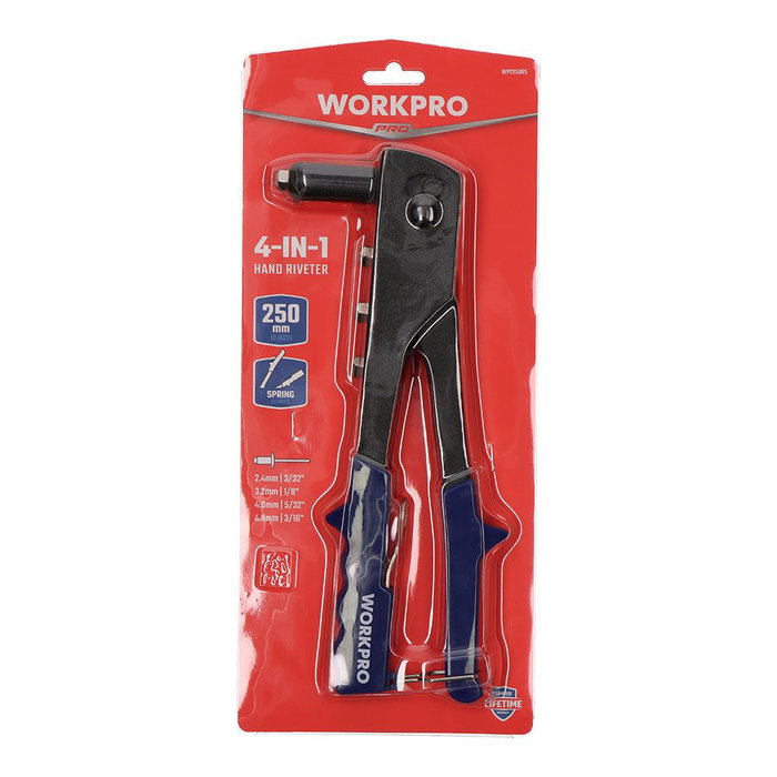 Workpro Remachadora Manual de 250 mm con Expulsión Automática de Remache y Mordazas de Cromo Molibdeno, Color Azul Workpro Remachadora Manual de 250 mm con Expulsión Automática de Remache y Mordazas de Cromo Molibdeno, Color Azul