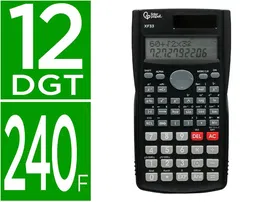 Liderpapel XF33 Calculadora Científica 12 Dígitos 240 Funciones Solar y Pila, Pantalla 2 Líneas, Tapa Rígida, Color Negro 156x85x20mm