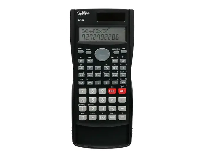 Liderpapel XF33 Calculadora Científica 12 Dígitos 240 Funciones Solar y Pila, Pantalla 2 Líneas, Tapa Rígida, Color Negro 156x85x20mm