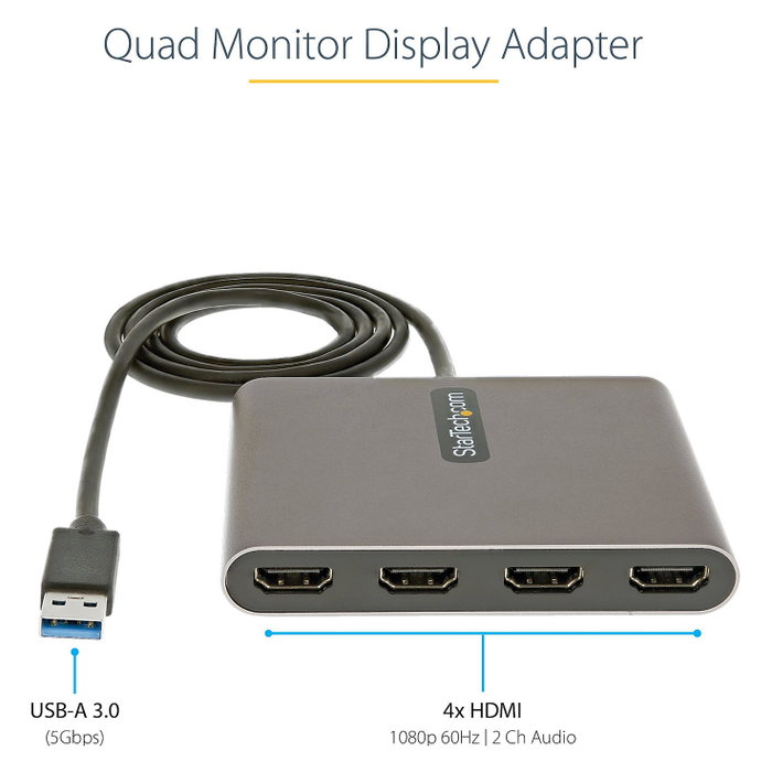 StarTech.com Adaptador USB 3.0 a 4 Puertos HDMI USB32HD4 Gris espacio