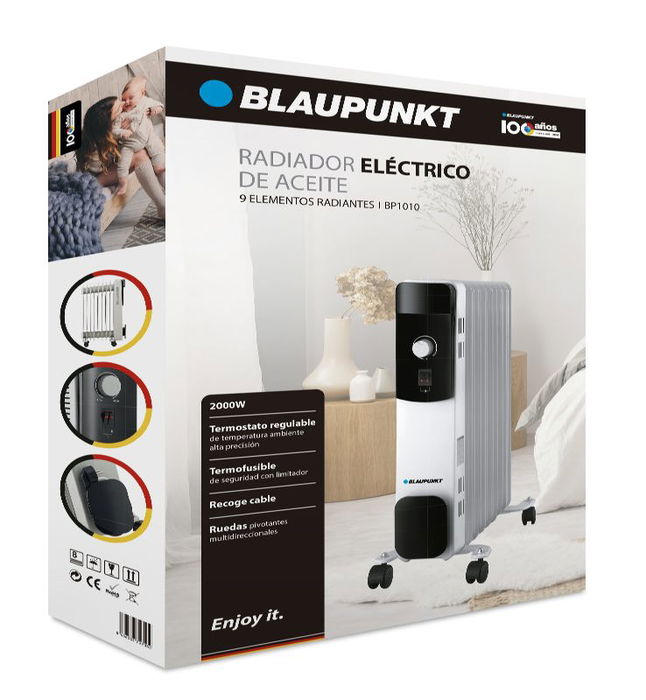 Blaupunkt Radiador de Aceite 2000W, 9 Elementos, Calefactor Eléctrico de Alto Rendimiento