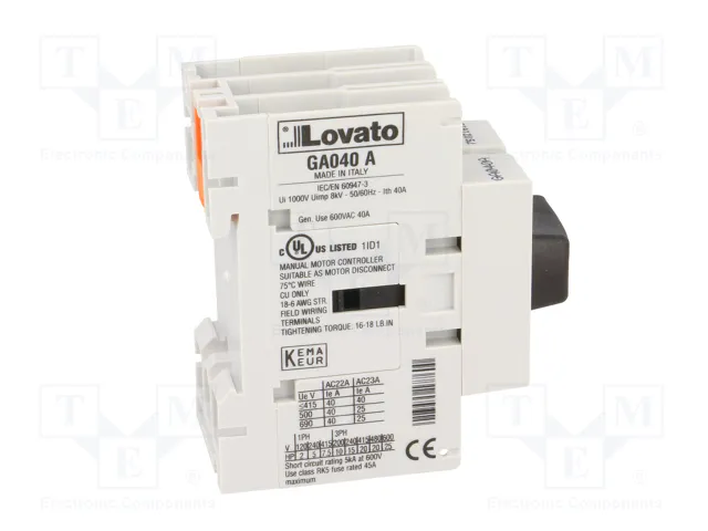 LOVATO ELECTRIC Interruptor de aislamiento GA 3 polos 40A LOVATO ELECTRIC Interruptor de aislamiento GA 3 polos 40A