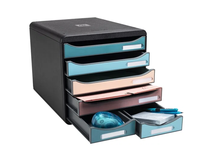 Exacompta Fichero Cajones Sobremesa Skandi DIN A4+ Polipropileno Reciclado 6 Cajones Colores Surtidos