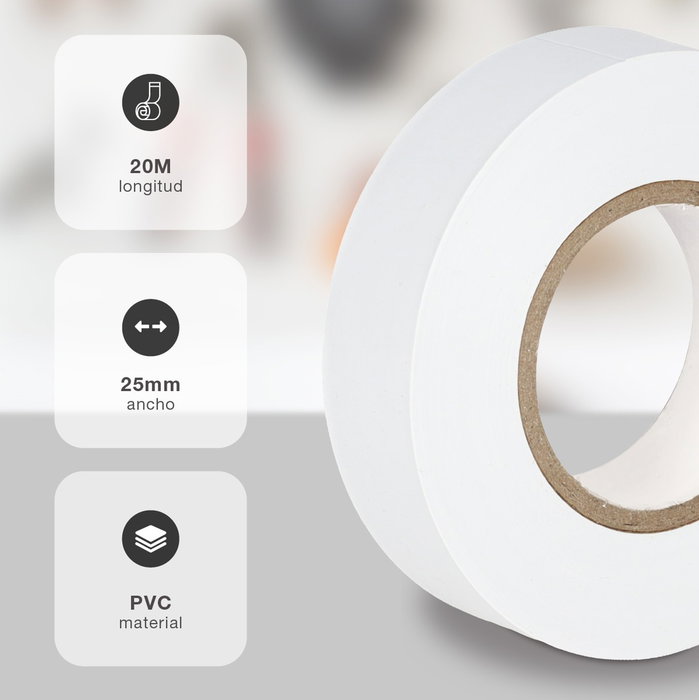 Hantums Cinta aislante elect. PVC Blanca 25mm 20M