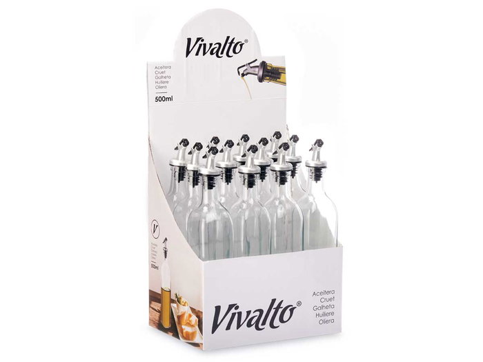 Vivalto Aceitera de Vidrio con Tapón Dosificador, 500 ml, 5.5 x 30.5 x 5.5 cm, Transparente (Set de 24)