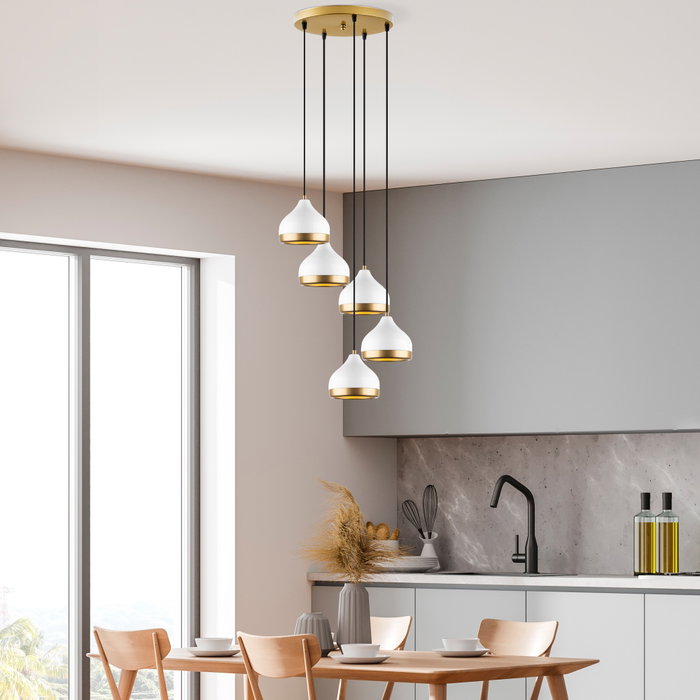 Opviq Lámpara de Araña M-7007 de Metal Color Blanco, Elegante para Hogar, 43 x 43 x 111 cm