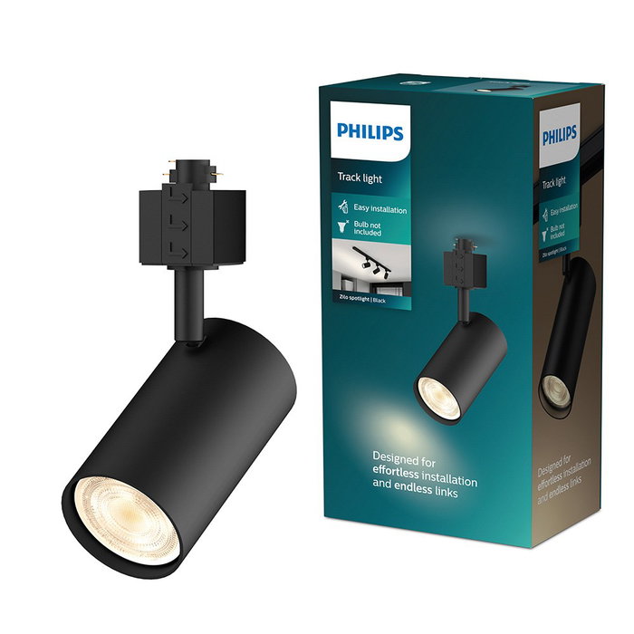 Philips Zilo Foco de Riel Easylink Orientable GU10 para Bombilla LED (No Incluida), Color Negro, Cabezal Direccionable, Compatible con Sistema Easylink