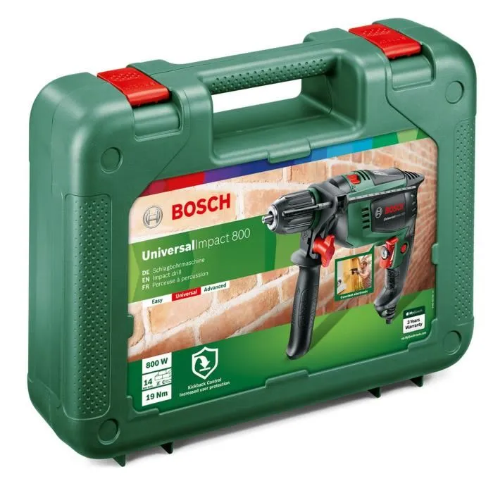 Bosch Taladro de Percusión UniversalImpact 800 con Kickback Control para Mayor Seguridad