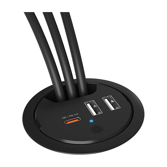 ICY BOX IB-HUB1407 Cargador USB de 30W con 3 Puertos, Power Delivery, Quick Charge 3.0, Negro, Cable 1.4m, para Interior