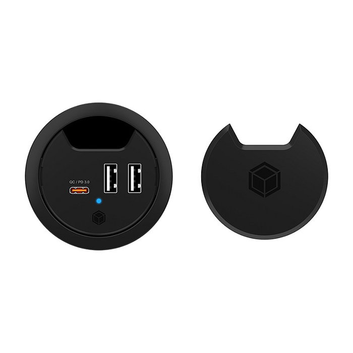ICY BOX IB-HUB1407 Cargador USB de 30W con 3 Puertos, Power Delivery, Quick Charge 3.0, Negro, Cable 1.4m, para Interior