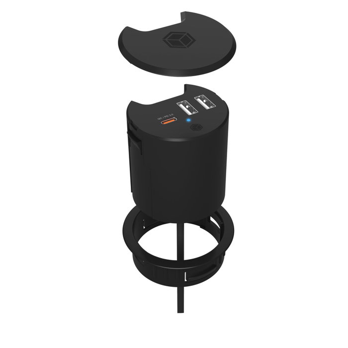 ICY BOX IB-HUB1407 Cargador de escritorio USB con Power Delivery y Quick Charge, Negro