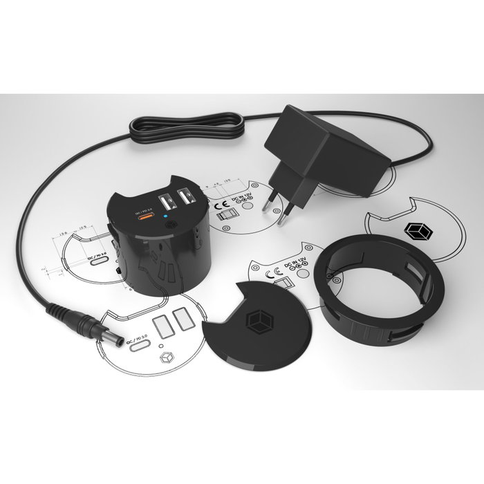 ICY BOX IB-HUB1407 Cargador de escritorio USB con Power Delivery y Quick Charge, Negro