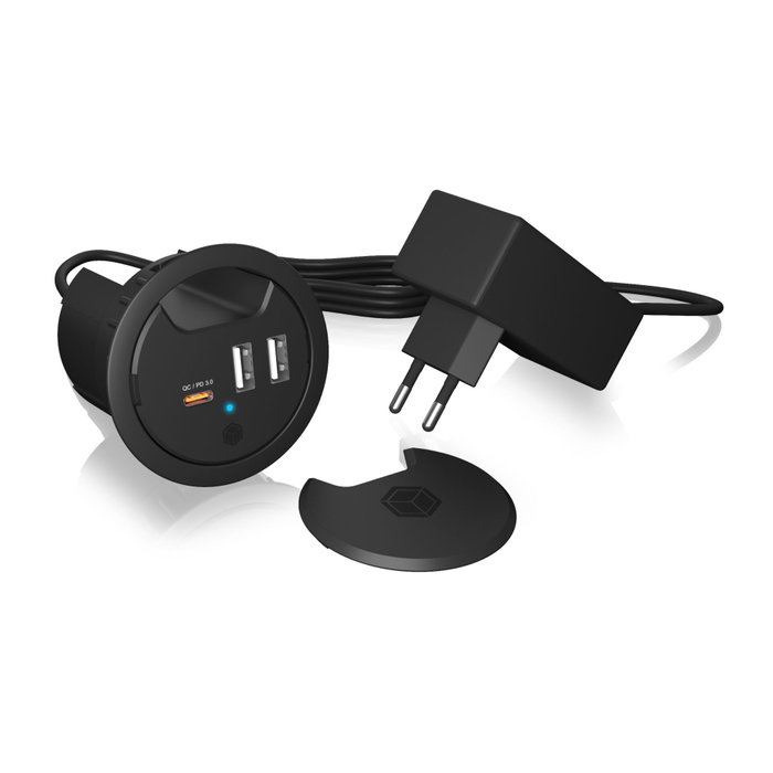 ICY BOX IB-HUB1407 Cargador de escritorio USB con Power Delivery y Quick Charge, Negro
