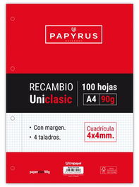 Papyrus 53391000 Recambio Hojas A4 Uniclasic 90 Gr. 4x4 Con Margen 100 Hojas
