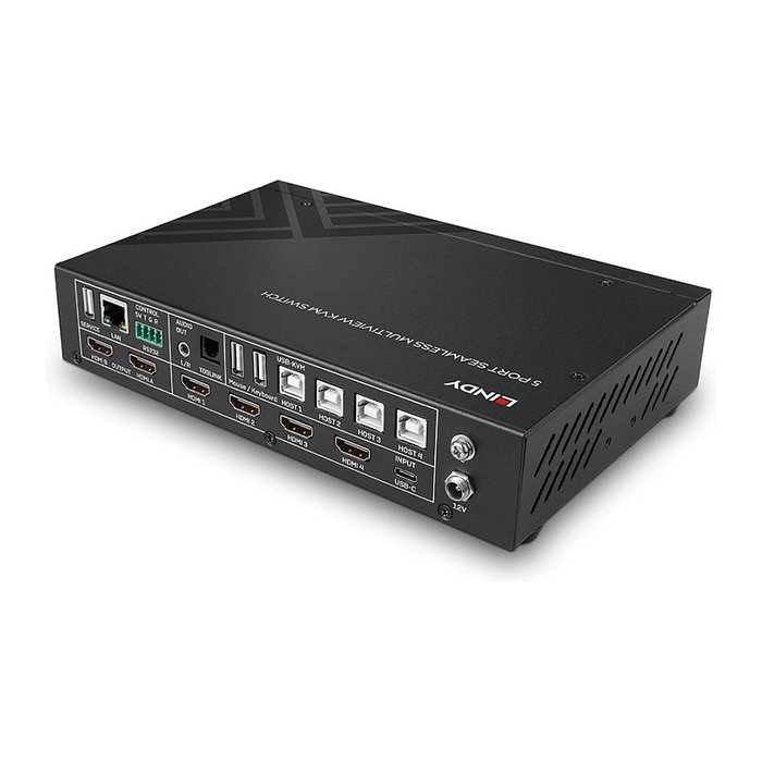 Lindy 32330 Switch KVM de 5 Puertos con Vista Multivisión 4K HDMI y USB-C, 4096x2160 Pixeles, 60Hz, 7.1 Audio, Negro