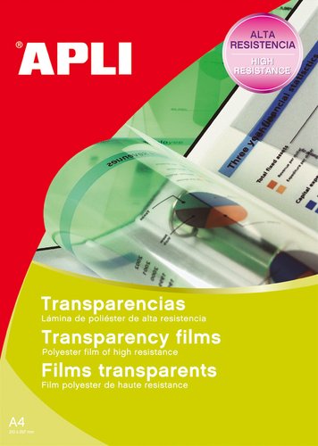 Apli Pack de 20 Transparencias A4 sin Banda para Láser