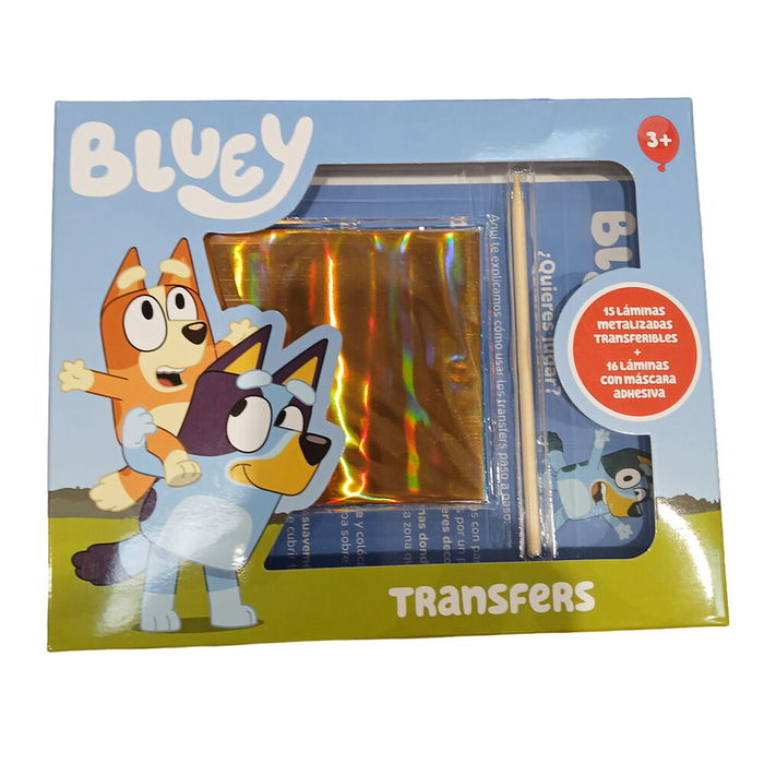 MOOSE Maletín Transfers Bluey con 16 páginas, 10 láminas metalizadas y rascador, 19x23x2,5cm MOOSE Maletín Transfers Bluey con 16 páginas, 10 láminas metalizadas y rascador, 19x23x2,5cm
