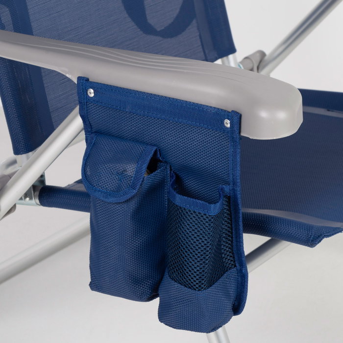 Aktive Silla de playa multiposición Slim con cojín y bolsillo Azul marino