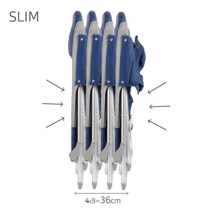 Aktive Silla de playa multiposición Slim con cojín y bolsillo Azul marino