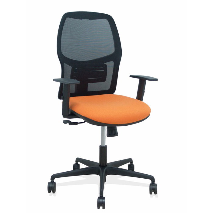 PIQUERAS Y CRESPO Silla Alfera sincro malla negra y asiento naranja con brazo regulable PIQUERAS Y CRESPO Silla Alfera sincro malla negra y asiento naranja con brazo regulable