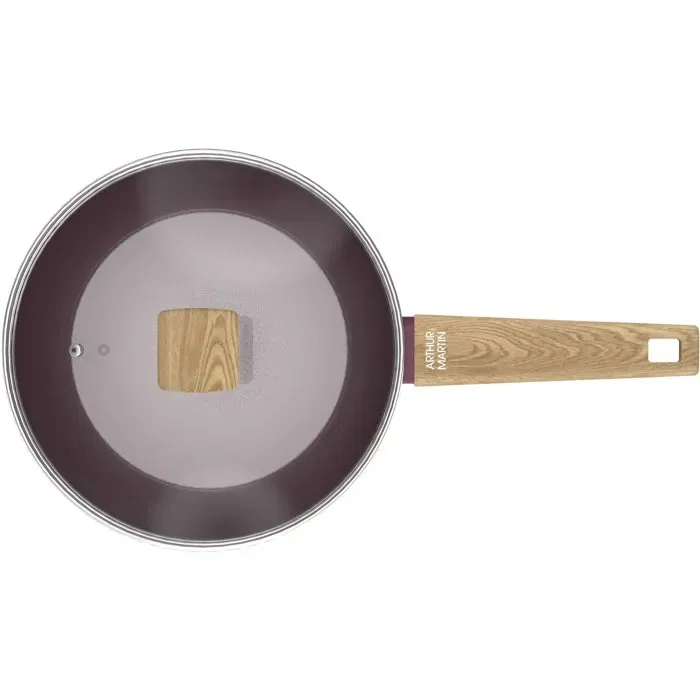 Arthur Martin Sartén AM3056 con Tapa y Cesta de Acero Inoxidable, Revestimiento Cerámico, Ø 24 cm, Color Ciruela, Apta Inducción