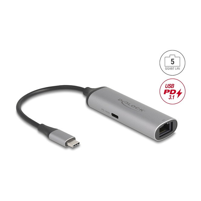 DeLOCK Adaptador de Red USB Tipo C 5 Gigabit LAN con Power Delivery 3.1 140 W 81591