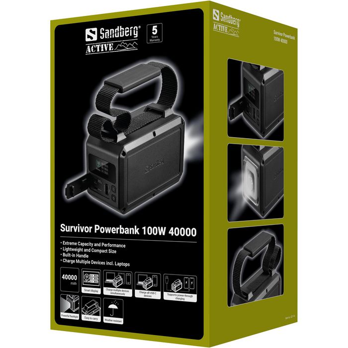 Sandberg Survivor Powerbank 40000 mAh 100W USB-C, Impermeable, Múltiples Dispositivos y Portátiles, Compacto con Asa Sandberg Survivor Powerbank 40000 mAh 100W USB-C, Impermeable, Múltiples Dispositivos y Portátiles, Compacto con Asa