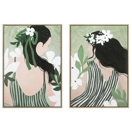 DKD Home Decor Cuadro Lienzo Chica Flores Surtido de 4 Piezas