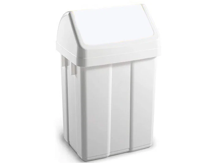 TTS Papelera de plástico con tapa basculante de 12 litros blanca