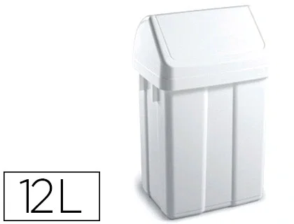 TTS Papelera de plástico con tapa basculante de 12 litros blanca