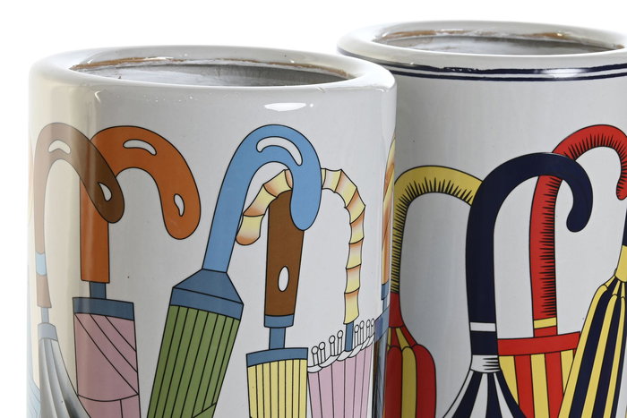 DKD Home Decor Paraguero Romantico Blanco Multicolor 19 x 45 x 19 cm (2 Unidades) Porcelana