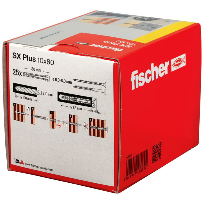 FISCHER Taco de Nylon SX Plus 10x80 mm, 25 unidades