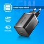 NGS BUD 65W-H Cargador GaN 65W USB-C para Portátil HP con Cable 1,5m y Pack de 8 Conectores - Carga Rápida Universal PD 3.0, Negro