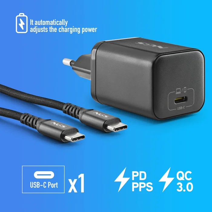 NGS Cargador GaN 65W USB-C para Portátiles HP con Cable y 8 Conectores