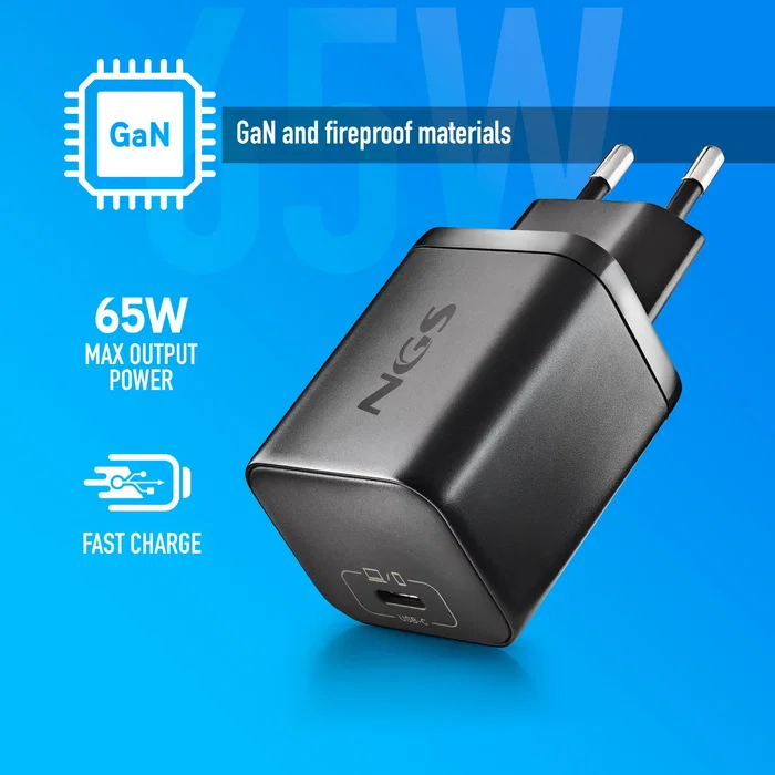 NGS Cargador GaN 65W USB-C para Portátiles HP con Cable y 8 Conectores