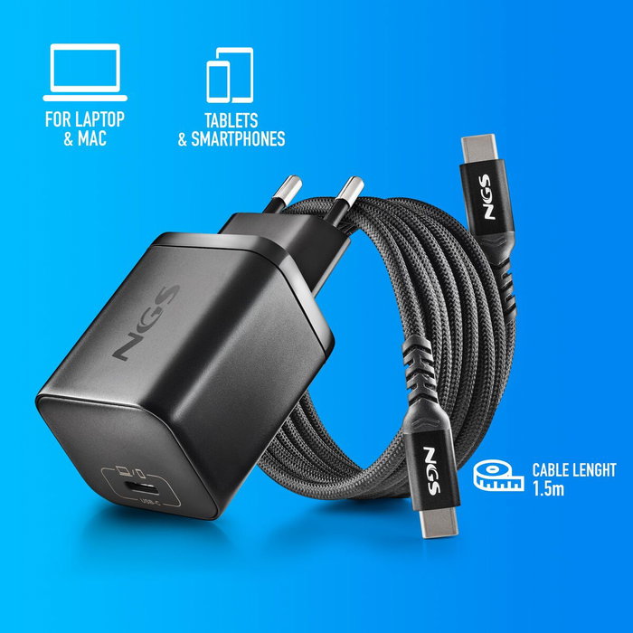 NGS Cargador GaN 65W para HP con Cable USB-C de 1,5 m y 8 Conectores