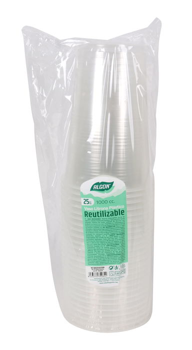 Algon Set 25 Vasos Litrona 11 cm (ancho) x 15.5 cm (alto) x 11 cm (largo) de plástico (12 Unidades)