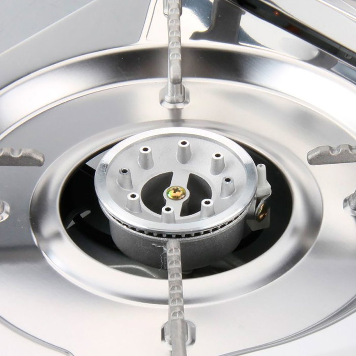 Com Gas Cocina Portátil Camping 2 Fuegos EN17476, Compacta, Acero Inoxidable, Gas Butano, Encendido Piezoeléctrico