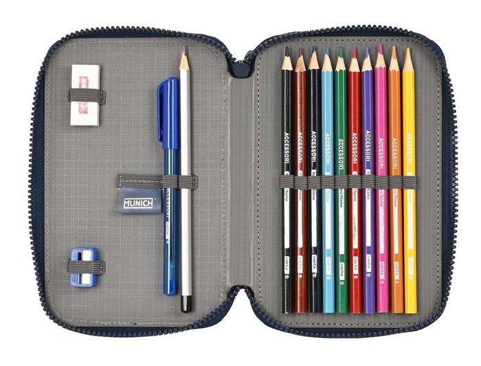 Plumier Doble Munich Flash Azul marino 12.5 x 19.5 x 4 cm (28 piezas)