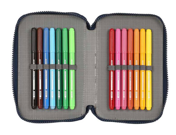 Plumier Doble Munich Flash Azul marino 12.5 x 19.5 x 4 cm (28 piezas)