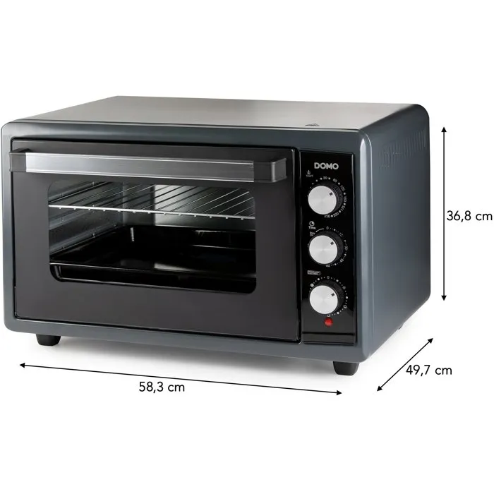 Domo Horno Eléctrico Multifunción DO808GO, 50 L, Negro, 2000 W, 4 Funciones de Calor, Hasta 230°C, Temporizador 90 min